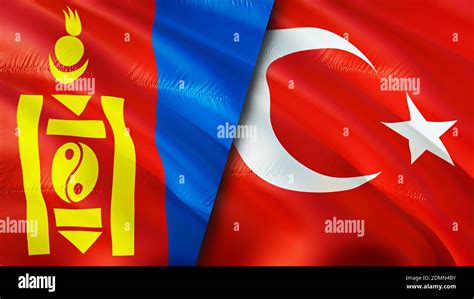 Mongolia And Turkey Flags 3d Waving Flag Design Mongolia Turkey Flag