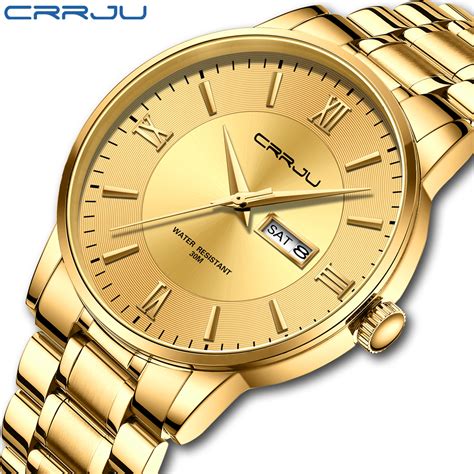 Crrju Men Luxury Military Sport Wrist Watch Man Gold Quartz Steel Waterproof Watches Male Clock