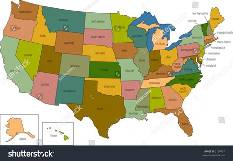 A Full Color Map Of The United States Of America With The State Names ...