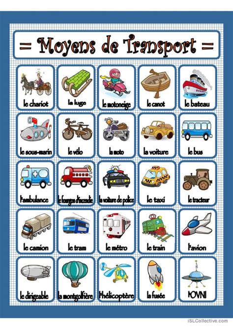 Moyens De Transport Dictionnair Fran Ais Fle Fiches Pedagogiques Pdf