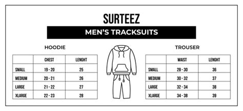 Mens Tracksuits Size Chart Surteez