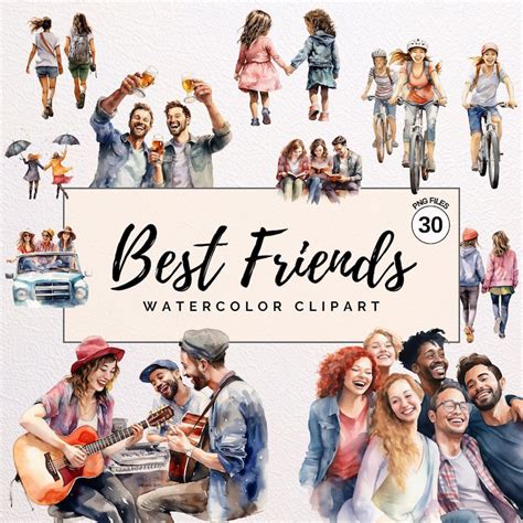 Watercolor Best Friends Clipart Bundle Transparent Soul Mate Etsy