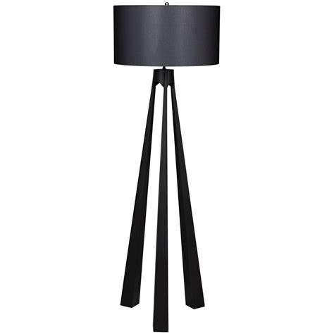 Noir Lore Mid-Century Black Metal Tripod Floor Lamp | Kathy Kuo Home