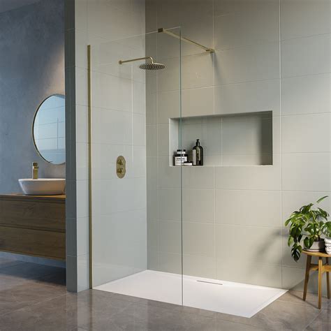 1200mm Brushed Brass Frameless Wet Room Shower Screen Better Bathrooms