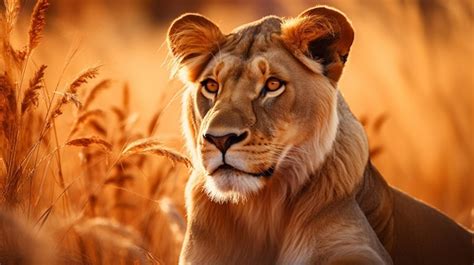 Premium AI Image | majestic lioness in the savannah focus on her powerful