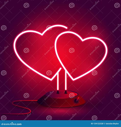 Bright Hearts Neon Sign Retro Neon Heart Sign On Background Stock