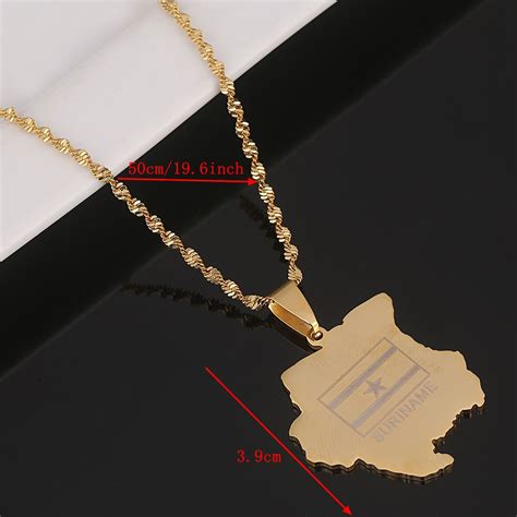 Wholesale Stainless Steel Suriname Map Flag Necklaces Gold Color Sranan