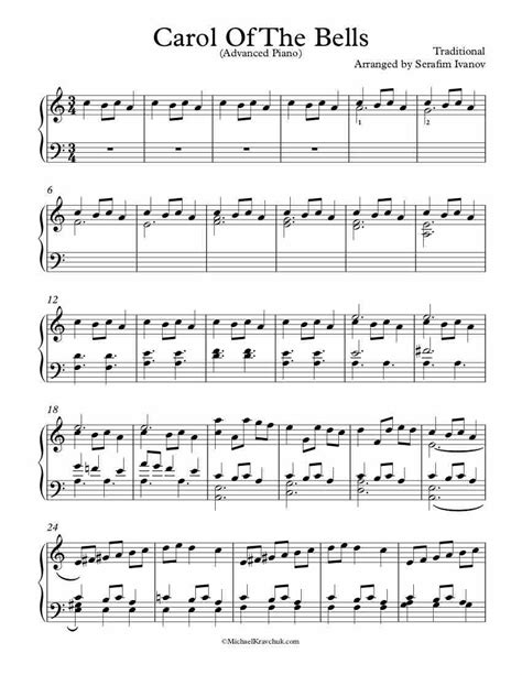 Free Piano Arrangement Sheet Music Carol Of The Bells Michael Kravchuk