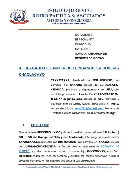 Formato De Libelo De Demanda De Regimen De Convivencia Y Obligacion De