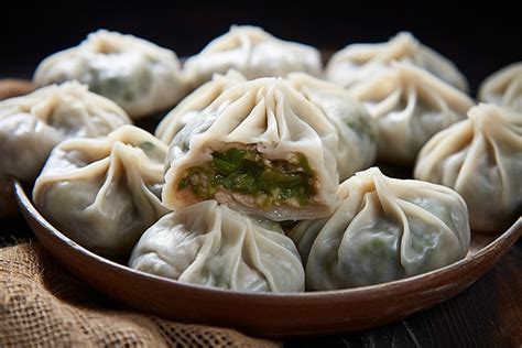 Some Dumplings Are Sitting On A Plate Next To Chopsticks Background