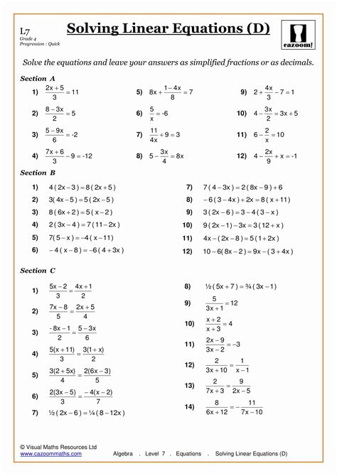 50 Solving Linear Equations Worksheet Pdf Chessmuseum Template