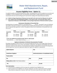 Oregon Option 1a Income Eligibility Form Water Well Abandonment