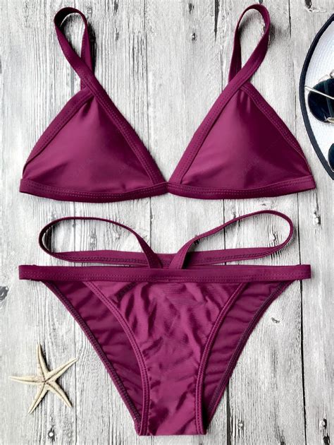 24 OFF 2021 Padded V Strap Thong Bikini Set In MERLOT ZAFUL