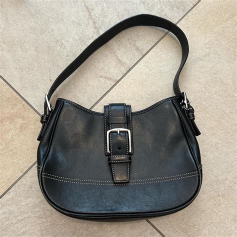 Vintage Black Leather Coach Shoulder Bag With Depop
