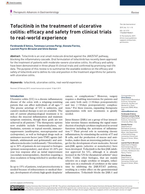 Pdf Tofacitinib In The Treatment Of Ulcerative Colitis Efficacy And