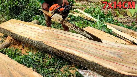 Keahlian Membelah Kayu Membuat Kusen Ukuran 7x14cm Chainsaw Stihl Ms