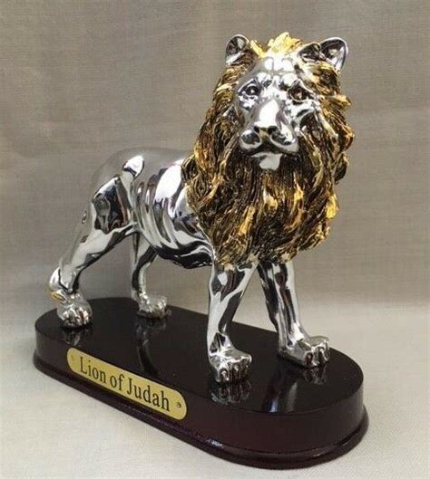 Lion of Judah statue Gold & Silver Metalic Wood Base Jewish Messianic ...