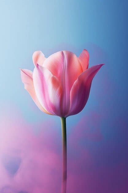 Premium Photo One Pastel Pink Tulip In Colorful Smoke On A Flat