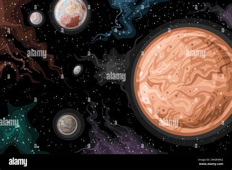 Vector Fantasy Space Chart Horizontal Astronomical Poster With Cartoon
