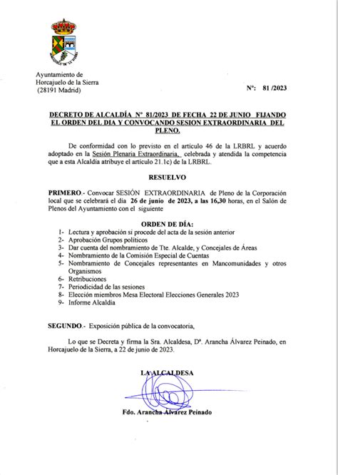 Convocatoria De Sesi N Extraordinaria Del Pleno De Junio A Las