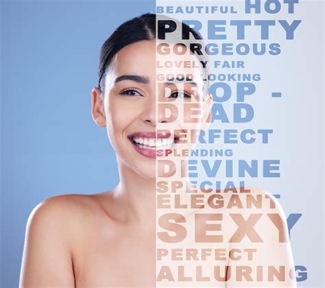 Palabras De Mujer Y Sonrisa De Retrato Para Collage De Belleza Para El