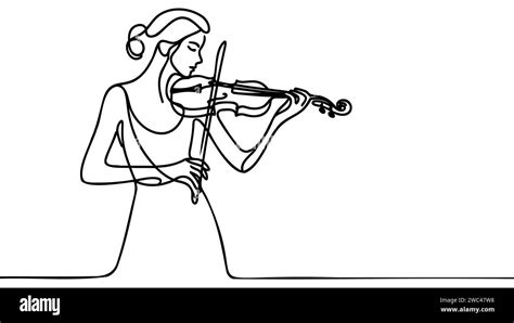 Violinist Woman Girl Playing Violin Continuous One Line Drawing Art