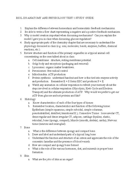 Biol Anatomy And Physiology Test Study Guide Biol Anatomy