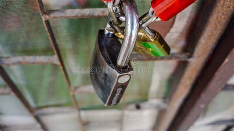 Closeup Steel Door With Lock Vintage Lock And Chain On A Door