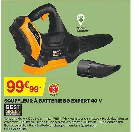 Promo Souffleur à batterie bg expert 40v best green expert chez Bricomarché