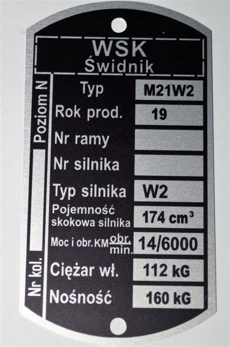 TABLICZKA ZNAMIONOWA WSK 175 M21W2 SilnikW2 1978 9184742975