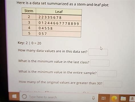 Solved Here Is A Data Set Summarized As A Stem And Leaf Plot Able