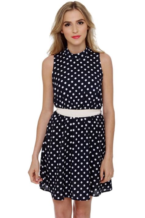 Cute Polka Dot Dress Navy Blue Dress Sleeveless Dress 4000 Lulus