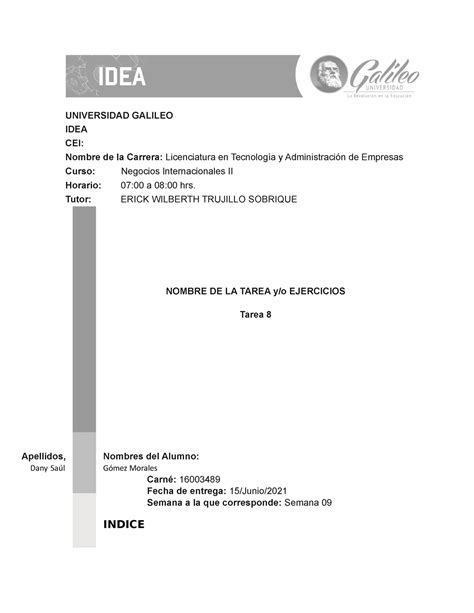 Tarea Negocios Internacionales Universidad Galileo Idea Cei