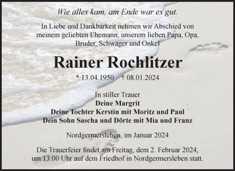 Traueranzeigen Von Rainer Rochlitzer Abschied Nehmen De