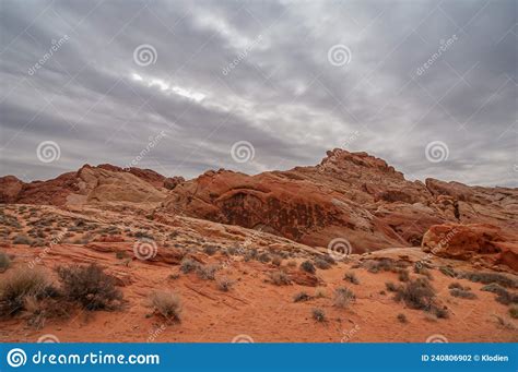 Heavy Gray Cloudscape Over Red Rocks Valley Of Fire Nevada Usa Stock