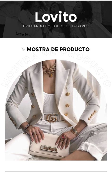 Lovito Elegante Blazer Feminino Liso Botão Duplo e Bolso Falso