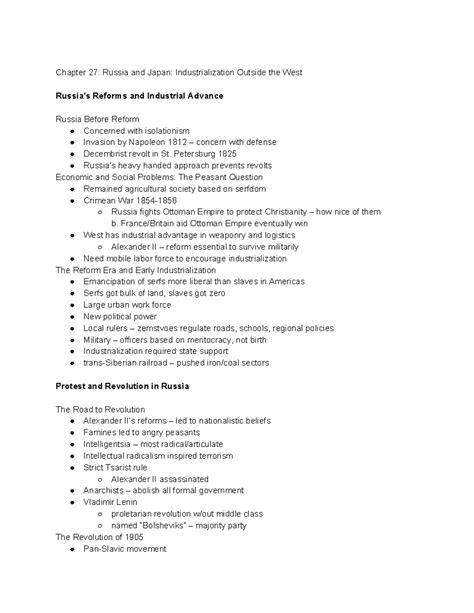 Ap World Chapter Outline Chapter Russia And Japan