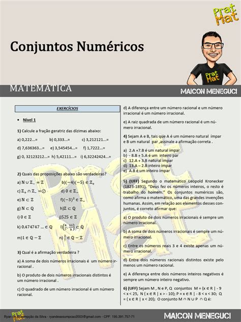 Lista De Exercícios De Conjuntos Numéricos Pdf