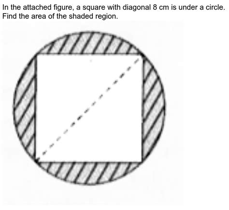 In figure a square of diagonal 8 cm is inscribed in a circle. Fin