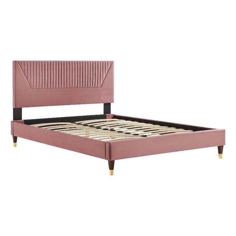 Modway Yasmine Channel Tufted Velvet King Platform Bed Dusty Rose