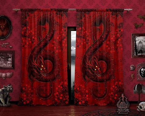 Goth Dragon Curtains 50x84 Printed Window Panels Treble Clef Music Art Print Gothic Home