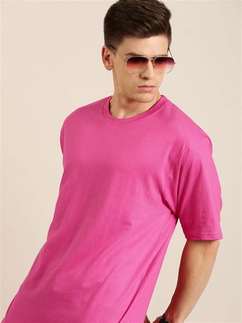 Buy DILLINGER Men Pink Solid Pure Cotton Drop Shoulder Sleeves