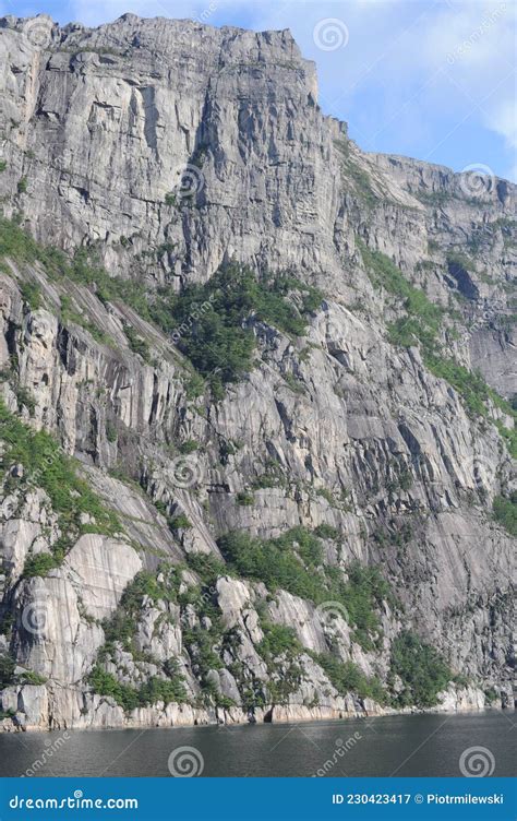 Preikestolen Pulpit Rock Made Of Granite Seen From Below From The