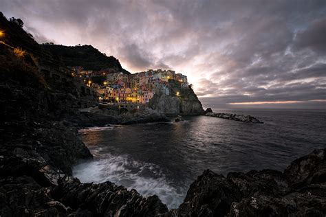 Manarola Italy Building HDR Sea Cinque Terre Town HD Wallpaper