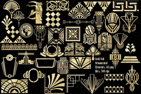 Art Deco Gold Foil Ornamental Elements Clip Art