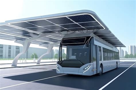 Station De Recharge De Bus électrique Futuriste Avec Panneaux Solaires