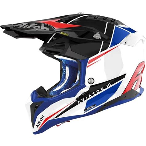 Capacete Airoh Aviator Push Azul Vermelho Grid Motors