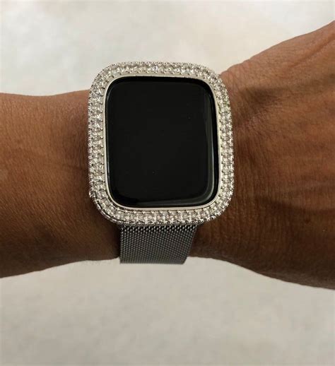 Princess Apple Watch Bezel 40mm 44mm Silver Lab Diamond Cover Etsy Apple Watch Case Apple