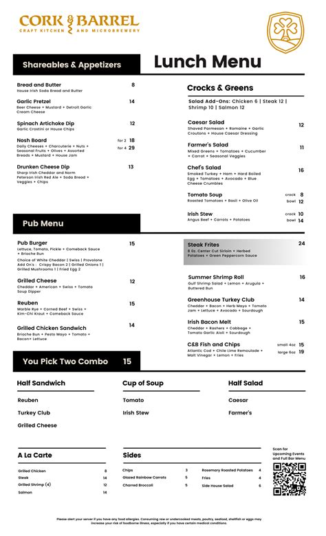 Menu 1 — Cork and Barrel Pub