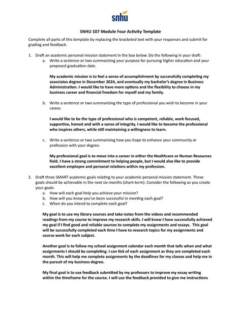 SNHU 107 Module Four Activity Template SNHU 107 Module Four Activity